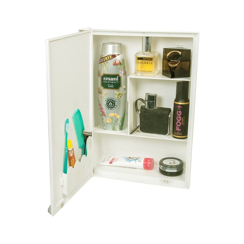 NAVRANG INNOVATIONS NAVRANG INNOVATIONS Plastic Neo Mini Bathroom Cabinet with Mirror and Shelves White 125X17inches - Image 4