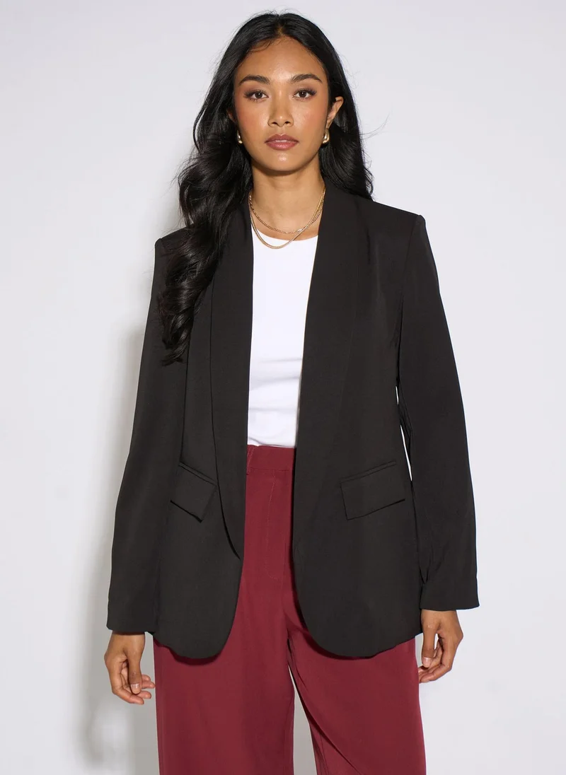 Gini London Black Contrast Sleeve Edge To Edge Blazer