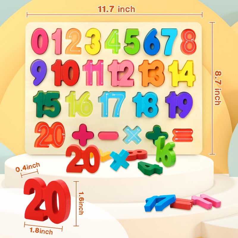 Attmu Number Puzzle Wooden Puzzles for Toddlers 1 2 3 4 5 Year Old, Shape Learning Puzzles Toys with Puzzle Board & Number Blocks, Preschool Educational for Girls Boys - Image 2