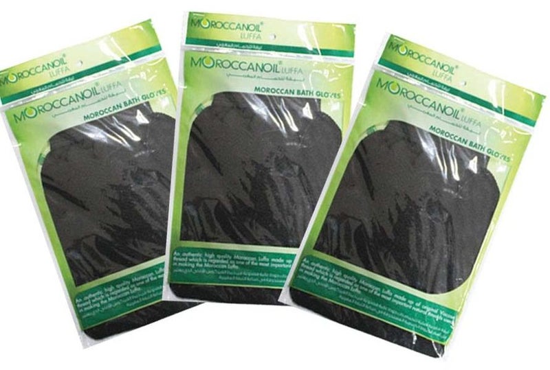 Luffa Moroccan Bath Gloves Black 3 Pack Exfoliating Scrub Gloves for Daily Use Spa Bath Shower Body Care