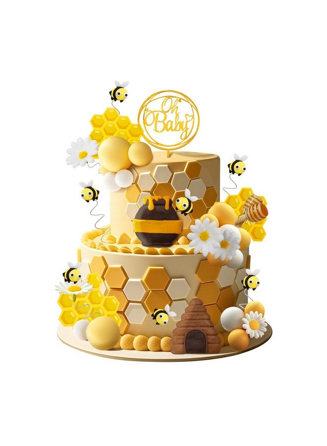 Bumble Bee Cake Topper Birthday Party Decoration SuBee Theme Honey Jar Cake Topper Honeycomb Flower Cake Decorations Supplies for Baby Shower Boys Girls Birthday Party  - Image 1