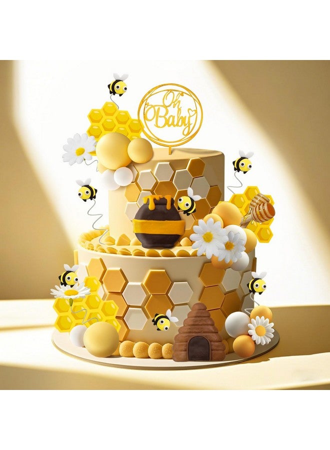 Bumble Bee Cake Topper Birthday Party Decoration SuBee Theme Honey Jar Cake Topper Honeycomb Flower Cake Decorations Supplies for Baby Shower Boys Girls Birthday Party  - Image 5