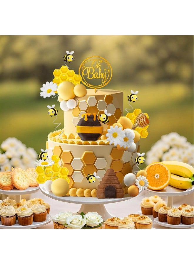 Bumble Bee Cake Topper Birthday Party Decoration SuBee Theme Honey Jar Cake Topper Honeycomb Flower Cake Decorations Supplies for Baby Shower Boys Girls Birthday Party  - Image 3