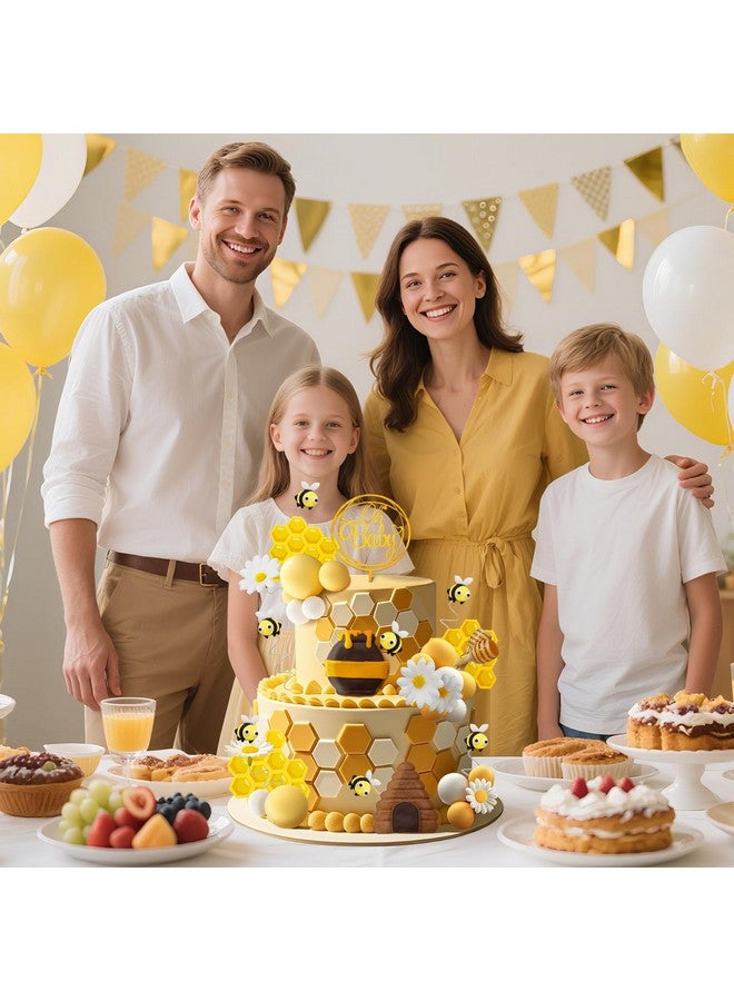 Bumble Bee Cake Topper Birthday Party Decoration SuBee Theme Honey Jar Cake Topper Honeycomb Flower Cake Decorations Supplies for Baby Shower Boys Girls Birthday Party  - Image 4