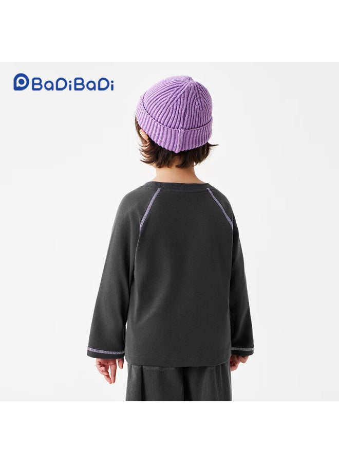 Badibadi Baby Toddler Long Sleeve Base Layer T-shirt Soft Stretch Warm Comfortable Versatile Dark Gray Purple Cloud 120
