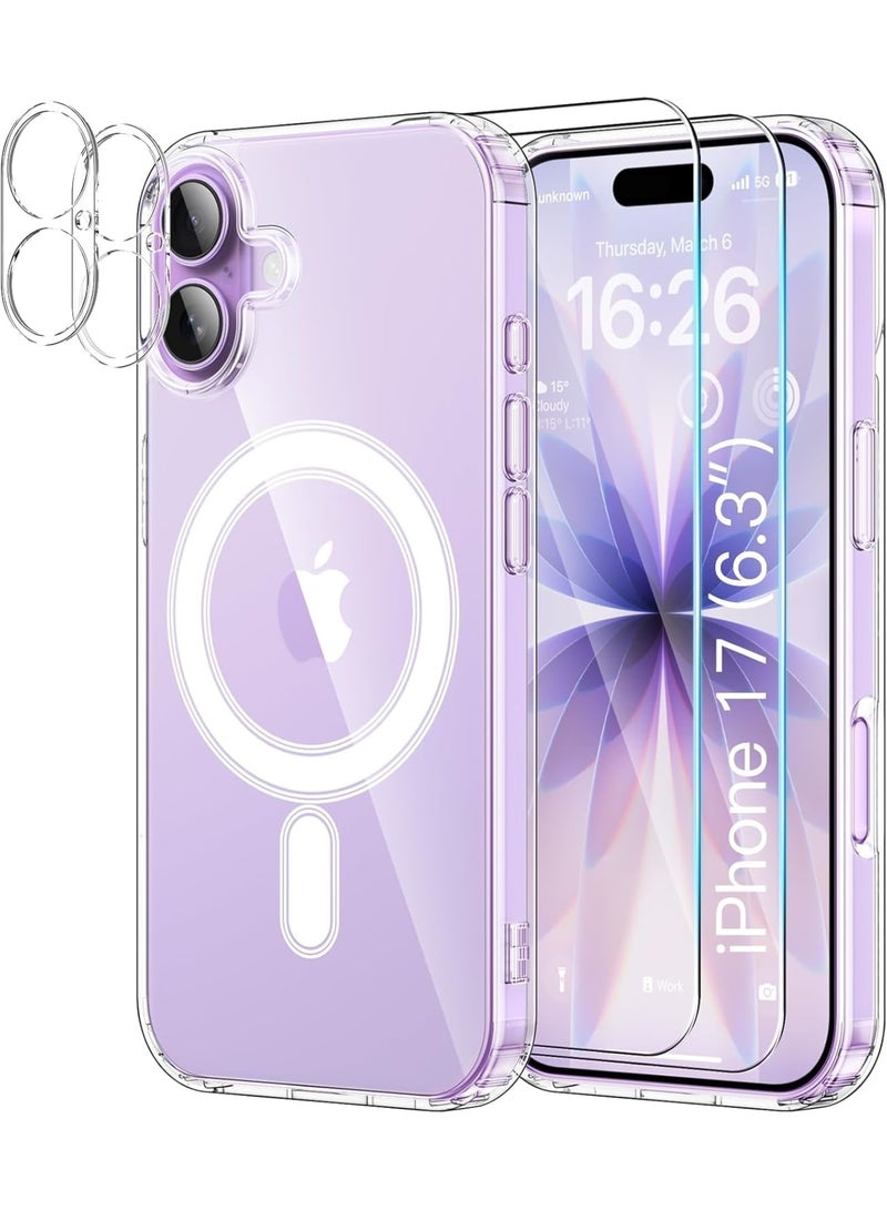 SYOSI iPhone 17 Case 6.3 Inch, Magnetic Slim TPU Silicone Phone Cover Compatible With MagSafe, Shockproof And Anti Scratch Protective Case With 2 Screen Protectors And 2 Lens Protectors, Clear - Image 1