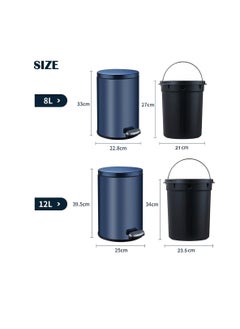 CityRiya-Long Stainless Steel Pedal Bin, Smudge Resistant Trash Can with Foot Pedal and Soft-Close Lid Round, Hands Free Garbage Bin for Kitchen Living Room Bathroom Office and Hotel (White, 12L)  - Image 2