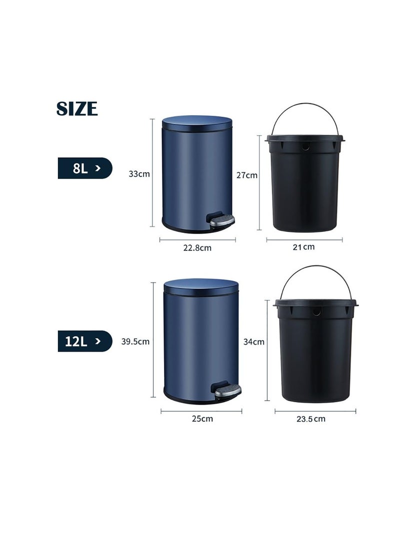 CityRiya-Long Stainless Steel Pedal Bin, Smudge Resistant Trash Can with Foot Pedal and Soft-Close Lid Round, Hands Free Garbage Bin for Kitchen Living Room Bathroom Office and Hotel (White, 12L)  - Image 2