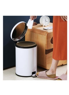 CityRiya-Long Stainless Steel Pedal Bin, Smudge Resistant Trash Can with Foot Pedal and Soft-Close Lid Round, Hands Free Garbage Bin for Kitchen Living Room Bathroom Office and Hotel (White, 12L)  - Image 1