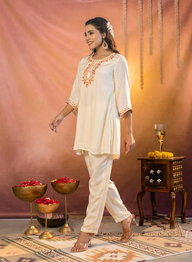 Kasya  Women Muslin Embroidered Kurta and Pants Co-Ords for Women | Best Price UAE