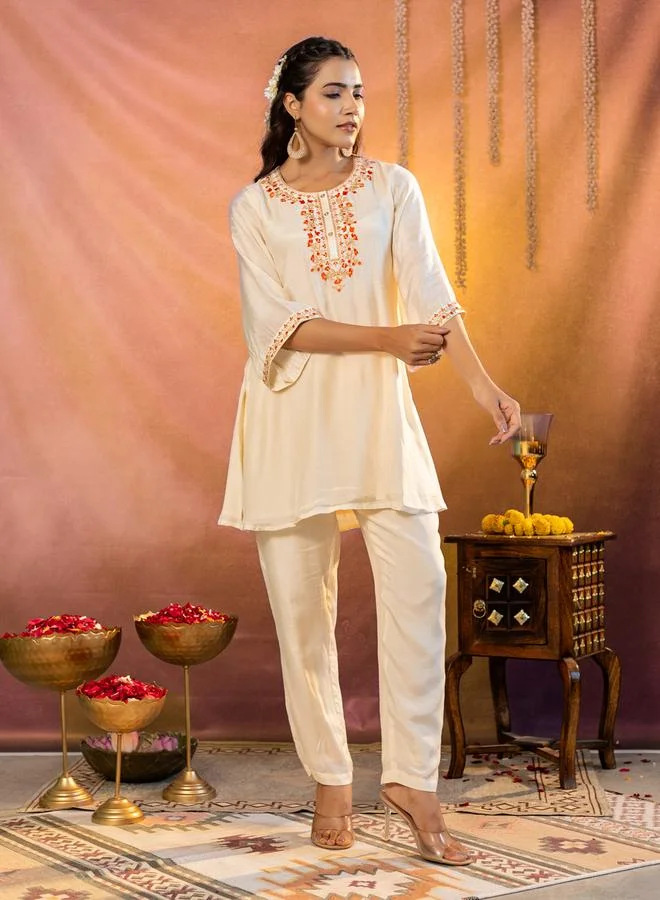 Kasya  Women Muslin Embroidered Kurta and Pants Co-Ords for Women | Best Price UAE