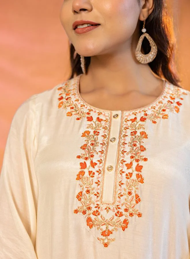 Kasya  Women Muslin Embroidered Kurta and Pants Co-Ords for Women | Best Price UAE