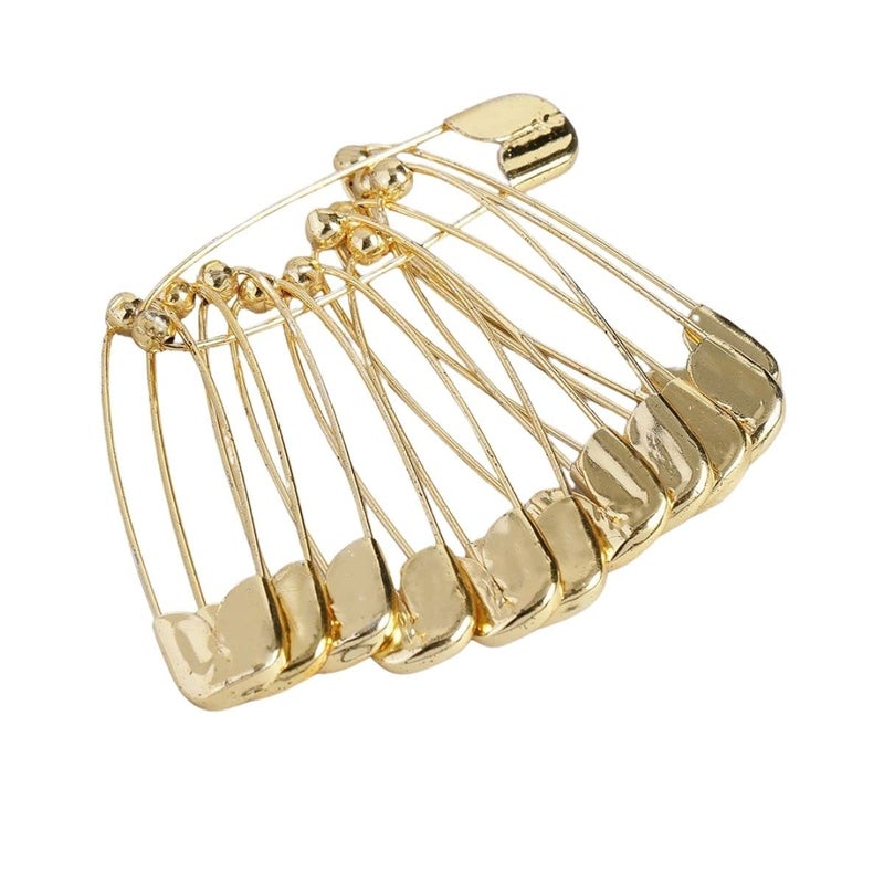 ACCESSHER Gold Plated Shiny Stainless Steel Material Safety Pins/Metallic Saree Pins/Hijab Pins with Secured Closure for Women and Girls Pack of 12 pcs. - Image 3