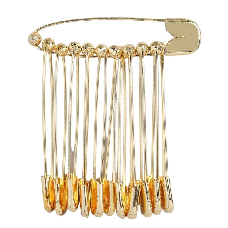 ACCESSHER Gold Plated Shiny Stainless Steel Material Safety Pins/Metallic Saree Pins/Hijab Pins with Secured Closure for Women and Girls Pack of 12 pcs. - Image 1