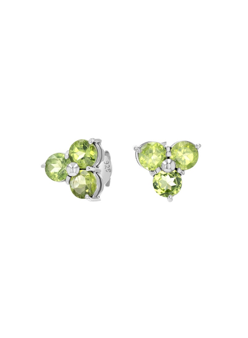 Genuine Peridot 925 Silver Earrings Brilliant Round Cut
