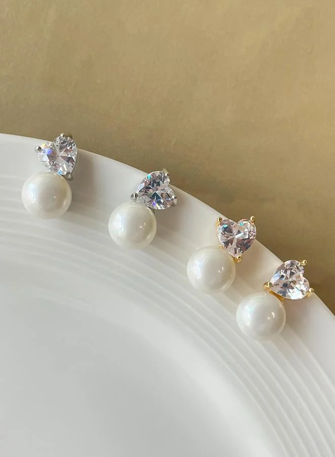 Take Two Take Two Silver Accent Faux Pearl Heart Shape Earrings
