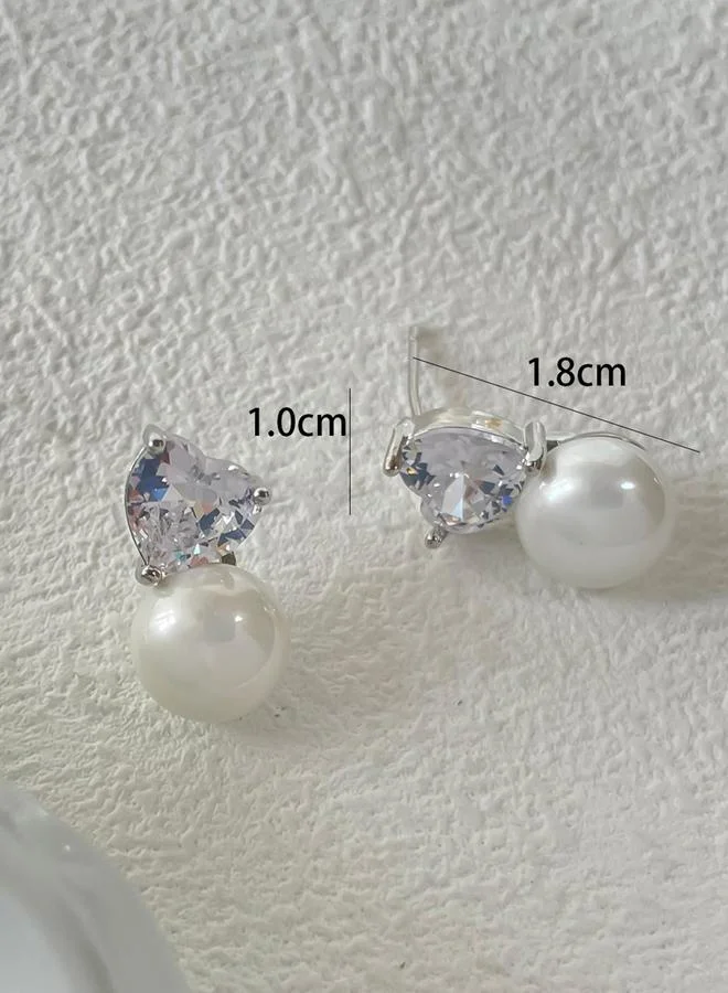 Take Two Take Two Silver Accent Faux Pearl Heart Shape Earrings