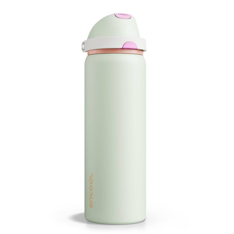 ENCOOL Insulated Water Bottle with Straw - Encool Stainless Steel Water Bottle with Push Button Lid, Leak-Proof & BPA-Free, Keeps Cold for 24 Hours for Sports, Travel, Gym (32 oz, Geyser Green) - Image 1