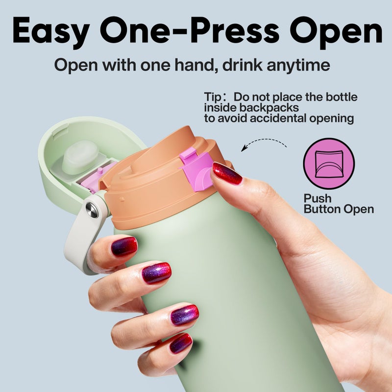 ENCOOL Insulated Water Bottle with Straw - Encool Stainless Steel Water Bottle with Push Button Lid, Leak-Proof & BPA-Free, Keeps Cold for 24 Hours for Sports, Travel, Gym (32 oz, Geyser Green) - Image 5