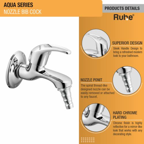 Ruhe® Aqua Brass Faucet/Tap | Nozzle Bib Cock Faucet/Tap | with Chrome Finish | for Washing Machine and Garden Pipes - Image 3