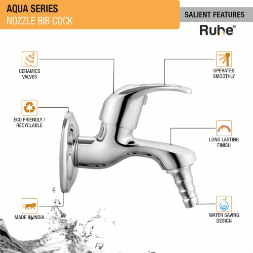 Ruhe® Aqua Brass Faucet/Tap | Nozzle Bib Cock Faucet/Tap | with Chrome Finish | for Washing Machine and Garden Pipes - Image 4