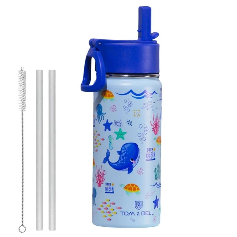 TOM  BELL Insulated Water Bottle for Kids 500ml,Double Wall Water Bottle for School, Sipper Bottle,Hot and Cold, Premium 304 Stainless Steel (Sea animals, 500ml) - Image 1