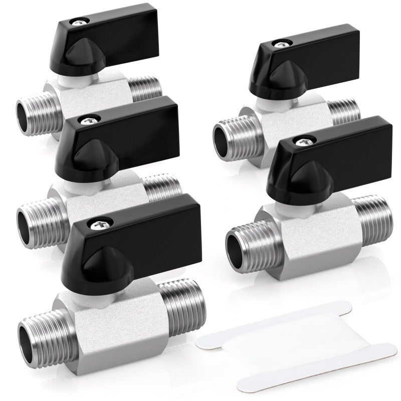 GASHER 5PCS 14Inch Mini Brass Ball Valve Shut Off Switch 14 Inch Male x 14 Inch Male Thread Pipe Fitting - Image 2