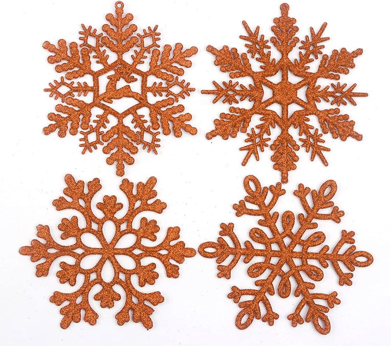 YYCRAFT 32pcs Glitter Snowflake Ornament 4 Inch for Christmas Tree DecorationOrange - Image 2