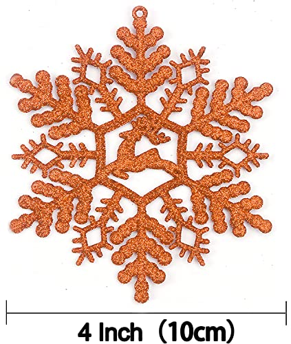YYCRAFT 32pcs Glitter Snowflake Ornament 4 Inch for Christmas Tree DecorationOrange - Image 3