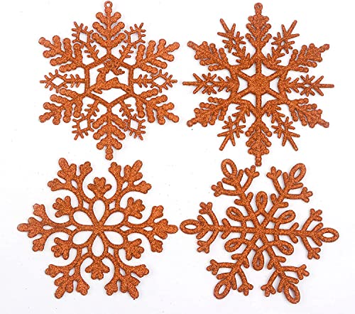 YYCRAFT 32pcs Glitter Snowflake Ornament 4 Inch for Christmas Tree DecorationOrange - Image 1