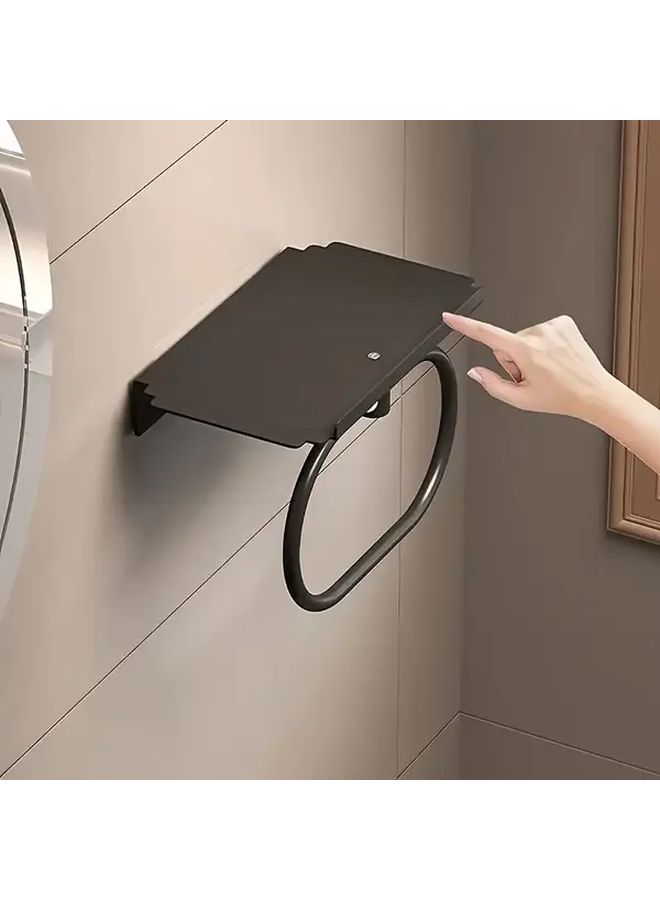 Black Stainless Steel Towel Ring With Shelf No Drill Wall Mounted Bathroom Organizer - Image 4