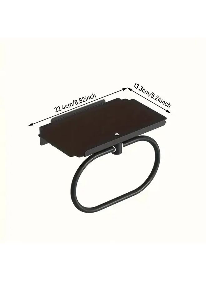 Black Stainless Steel Towel Ring With Shelf No Drill Wall Mounted Bathroom Organizer - Image 3
