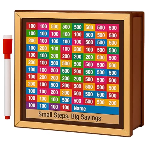 Bonsenkitchen Money Saving Box for Kids and Adults | Wooden Money Bank with Lock | 50,000 Saving Box with Numbers | Undiyal Hundi Pig Bank (Small Multi 50000) - Image 1