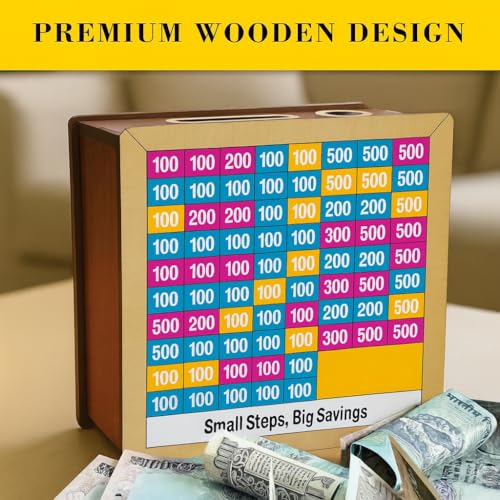 Bonsenkitchen Money Saving Box for Kids and Adults | Wooden Money Bank with Lock | 50,000 Saving Box with Numbers | Undiyal Hundi Pig Bank (Small Multi 50000) - Image 2