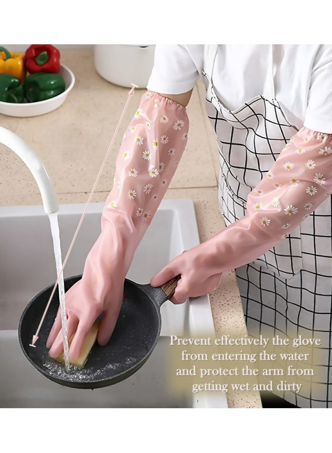 2 Pairs Heat Insulated Cleaning Gloves Waterproof Slip Resistant Reusable Durable For Kitchen Bathroom Home Gardening Painting Dishwashing Car Washing Household Tools One Size Blue and Pink - Image 3