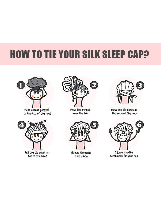 قبعة استحمام بعقدة ربطة عنق من الساتان، قبعات نوم مرنة قابلة للتعديل للعناية بالشعر، قبعات غطاء للشعر للاستحمام أثناء النوم (أحمر) - Image 5
