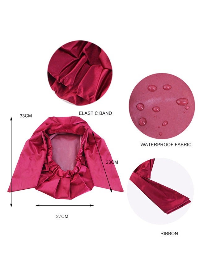 قبعة استحمام بعقدة ربطة عنق من الساتان، قبعات نوم مرنة قابلة للتعديل للعناية بالشعر، قبعات غطاء للشعر للاستحمام أثناء النوم (أحمر) - Image 2