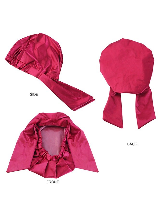 قبعة استحمام بعقدة ربطة عنق من الساتان، قبعات نوم مرنة قابلة للتعديل للعناية بالشعر، قبعات غطاء للشعر للاستحمام أثناء النوم (أحمر) - Image 3