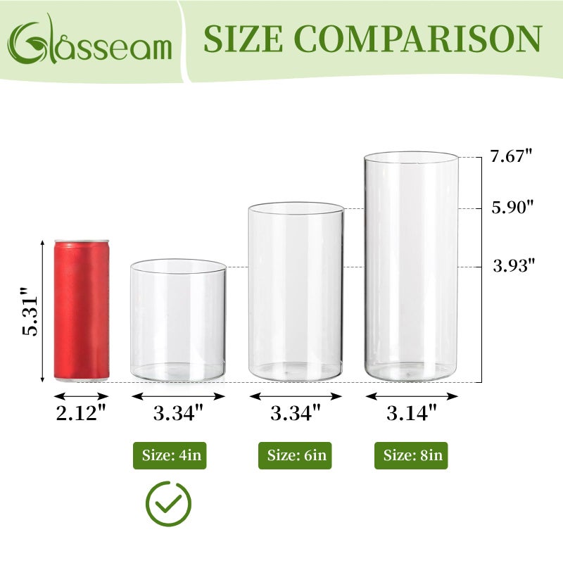 Glasseam Cylinder Vases for Centerpieces, Set of 6 Clear Glass Vases for Flowers, Modern Small Floating Candle Vase Decor, Decorative Hurricane Candle Holders for Home Wedding Table Decorations, 4in - Image 5
