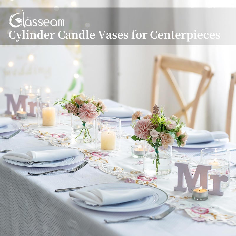 Glasseam Cylinder Vases for Centerpieces, Set of 6 Clear Glass Vases for Flowers, Modern Small Floating Candle Vase Decor, Decorative Hurricane Candle Holders for Home Wedding Table Decorations, 4in - Image 3