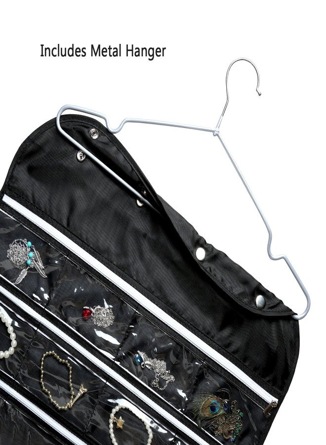 BB Brotrade Hanging Jewelry Organizer with Oxford Dual Side 56 Zippered Storage Pocket（Black） - Image 4