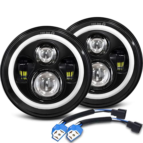 MGLLIGHT 7 Inch LED Headlights Round Halo Angel Eyes DRL Amber Turn Signal Lights H6024 LED Headlights Replace High/Low Sealed Beam Fits Wrangler JK TJ LJ CJ with H4 H13 Adapter, 2PCS - Image 1