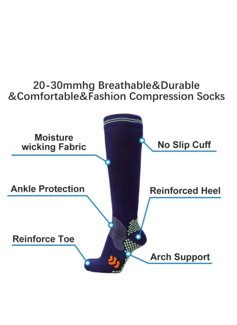 SPORT 20-30 mmHg 2 Pair Medical Sport Compression Sock Unisex cotton support socks for Women Nurse White and Black  - Image 2
