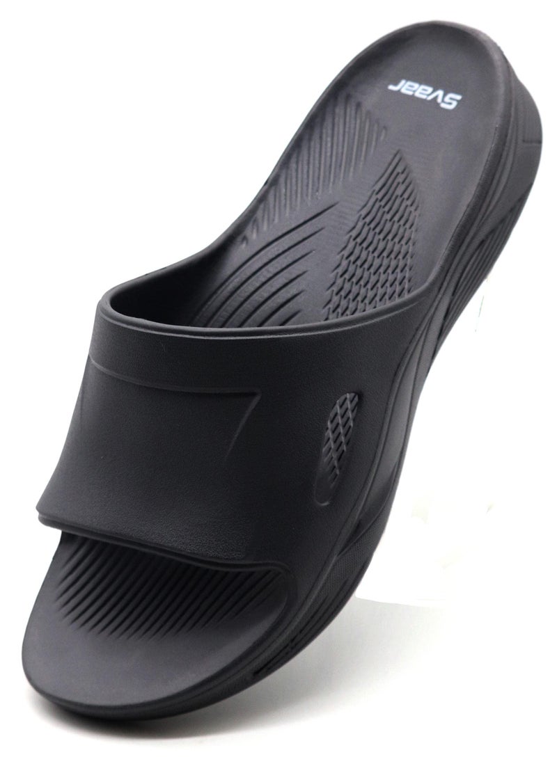 SVAAR Everywear Sliders, Comfortable Indoor Outdoor Slider Slip-On Slippers for Men & Boys - Black, 7 UK - Image 1