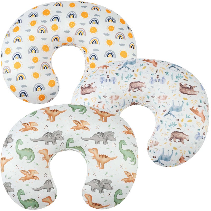 Tontukatu Nursing Pillow Cover Set 3 Pack Nursing Pillow Slipcovers for Moms Breastfeeding Moms, Ultra-Soft Stretchy Fit Standard Nursing Pillows Sun/Forest Deer/Dinosaur - Image 1