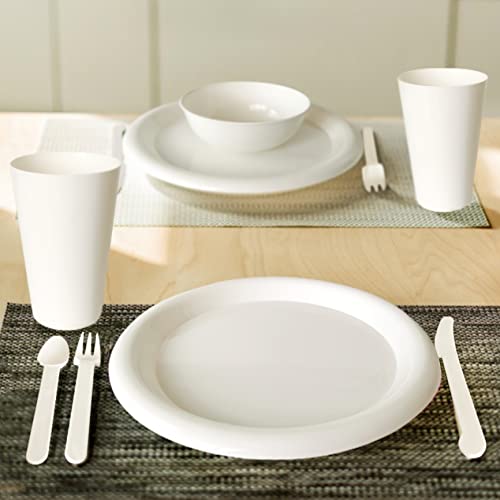 Layron 24Piece Plastic Plates and Bowls Sets Dinnerware Set Dishes Set for 4,College Dorm Room Essentials,Camping Plates and Bowls with Tumbler,Knives,Forks and Spoons,Mess Kit,Microwave Safe,BPA Free - Image 5