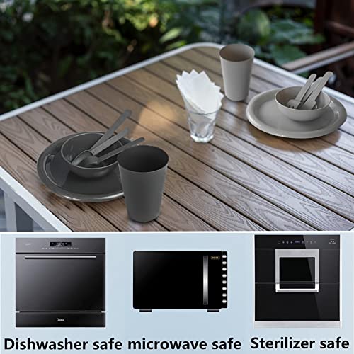 Layron 24Piece Plastic Plates and Bowls Sets Dinnerware Set Dishes Set for 4,College Dorm Room Essentials,Camping Plates and Bowls with Tumbler,Knives,Forks and Spoons,Mess Kit,Microwave Safe,BPA Free - Image 3