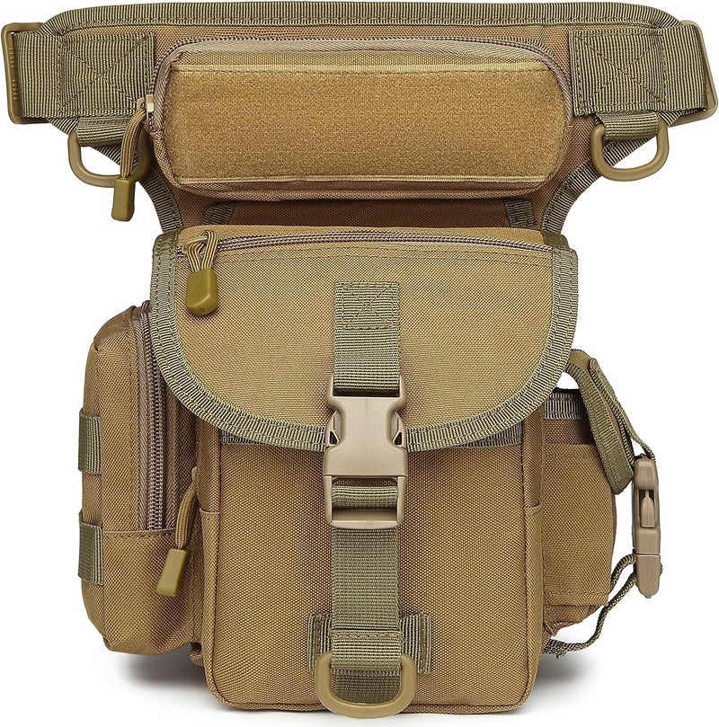 Linist Tactical Drop Leg Multipurpose Utility Waist Bag - Heavy-Duty Military-Style Thigh Pack Cross Body, Strap to Leg Or Hip for Motorcycling, Outdoor, Hiking, Adventure & Travel (Khaki) - Image 1