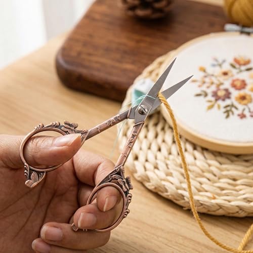GLEXAL Crochet Scissors with Cover – Rose Gold Vintage Small Embroidery Scissors, Sharp Craft Scissors for Yarn Thread Sewing Needlework, Cute Butterfly Design Gift for Crocheter Quilter, 4.6 Inch - Image 2