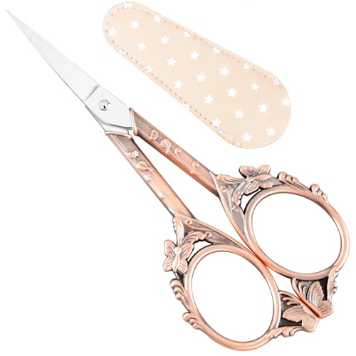 GLEXAL Crochet Scissors with Cover – Rose Gold Vintage Small Embroidery Scissors, Sharp Craft Scissors for Yarn Thread Sewing Needlework, Cute Butterfly Design Gift for Crocheter Quilter, 4.6 Inch - Image 1
